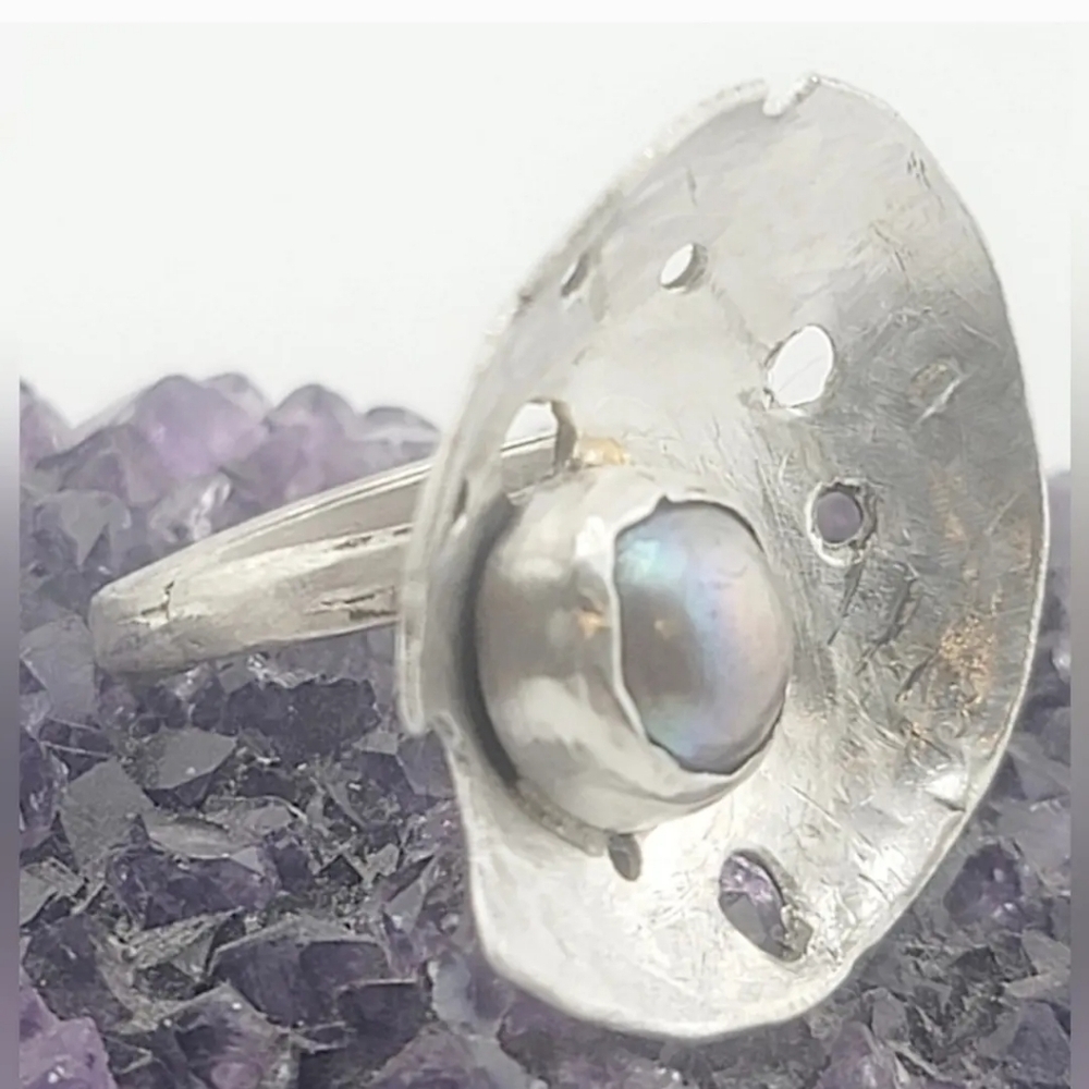 SWEETWATER pearl ring handmade in sterling silver metal size 7 - Picture 2 of 4